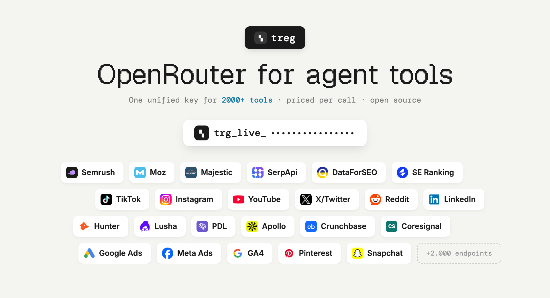OpenRouter 哲学杀入 Agent 工具层:treg 让大模型直连数千个付费 API 终点